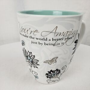 NWOT Pavilion Gift Company Teal and White "You're Amazing" Mug